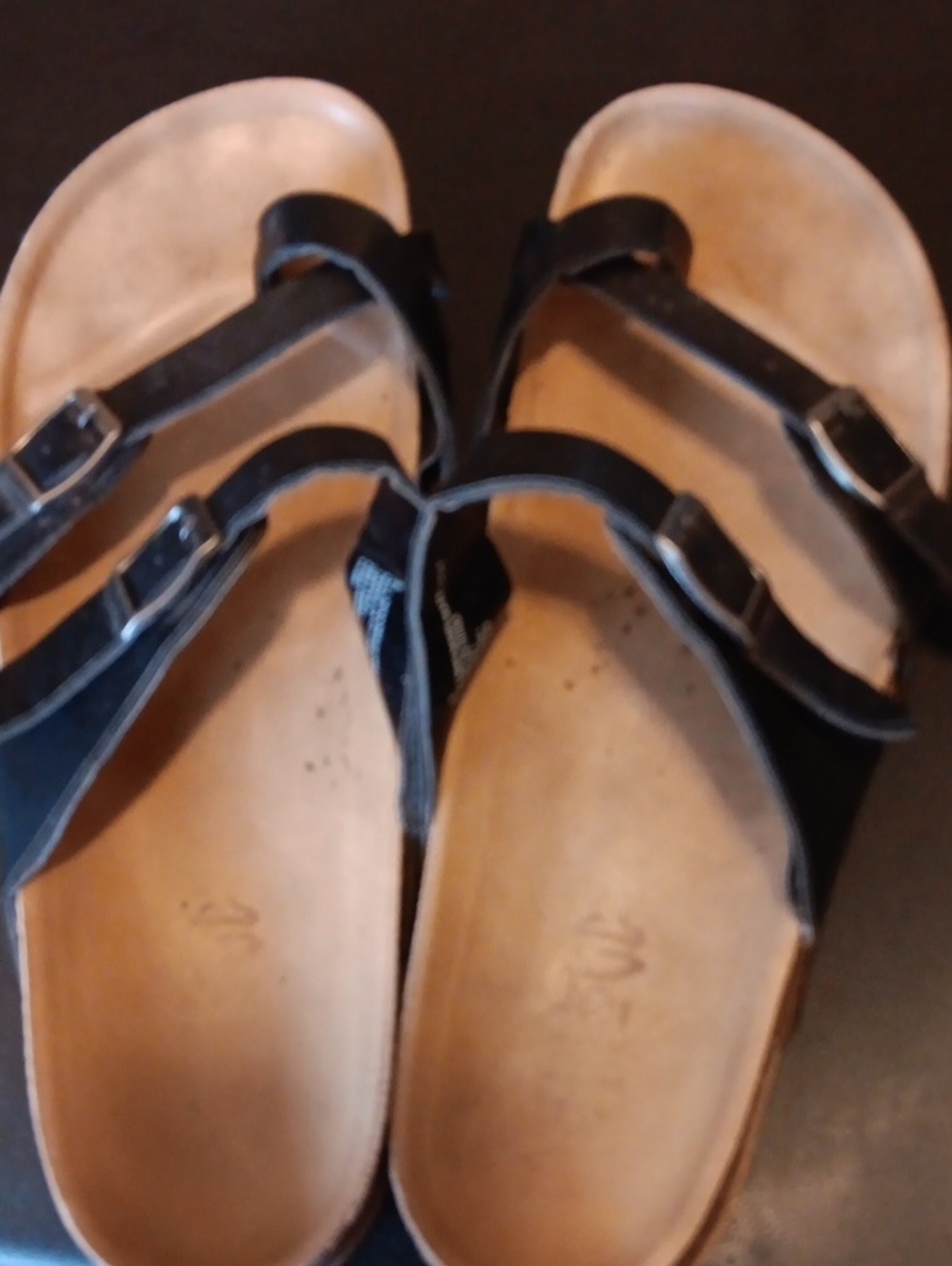 Black Women’s 2 Strap With Slide Footved Sandals Size 9